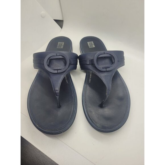 FitFlop Womens 10 Navy Leather Sandals Dynamicush Tech resort wear beach chic - Picture 1 of 5